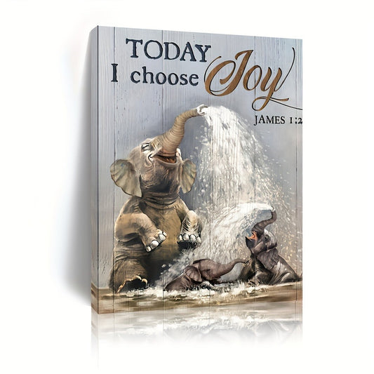 1pcs Canvas Painting With Wood Frame, Ready To Hang, Funny Elephant Bathroom Cute Elephant Wild Animal Wall Art Print For Home Decoration, Living Room And Bedroom, Holiday Gift For Her Or Him