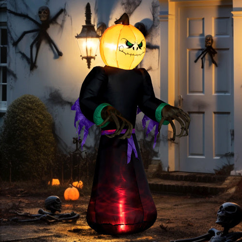 HOMCOM 7 Halloween Inflatable Outdoor Decoration Reaper Ghost Pumpkin, Blow Up LED Yard Decor For Garden, Lawn, Party, Holiday, Waterproo