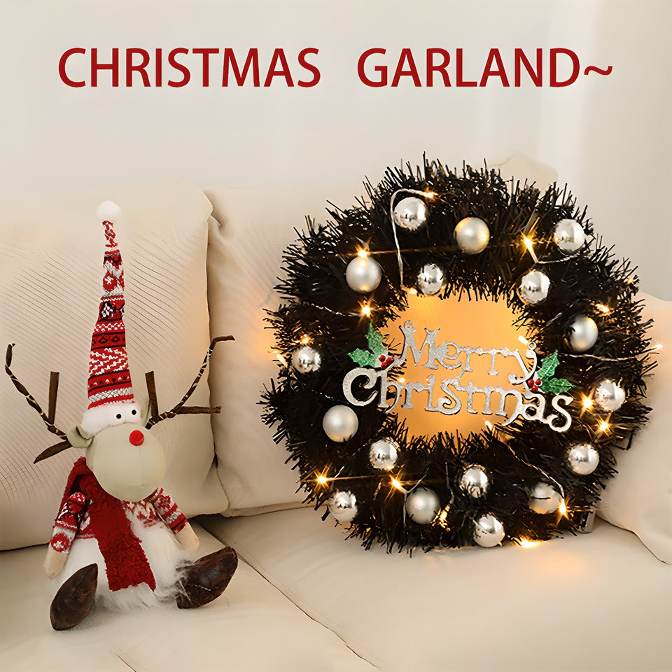1 Piece Of 24-inch Black-themed Garland With Silver Ball Accessories And Christmas Letters
