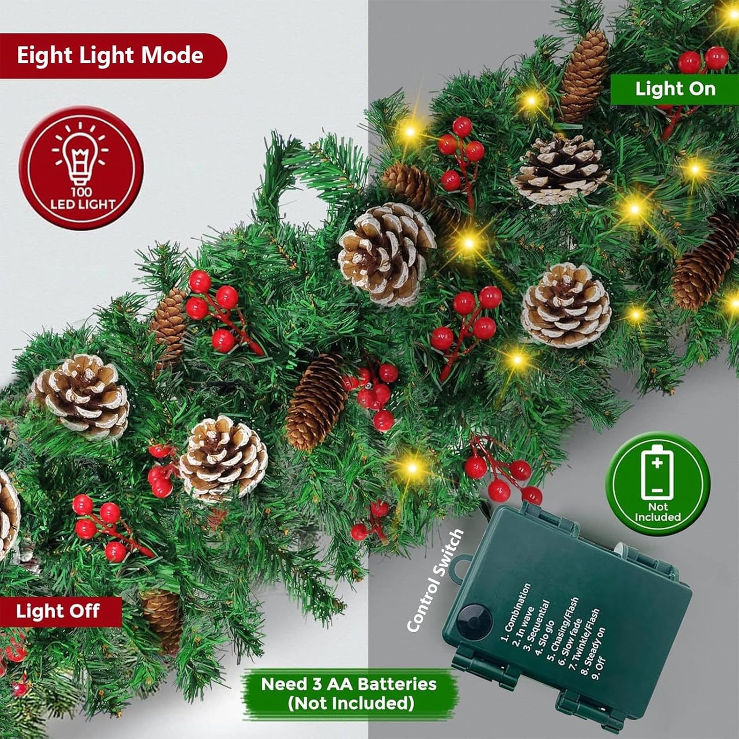 12FT Christmas Garland With Assorted Decor - Build Wreaths Or Lay Flat, Festive Must - Have