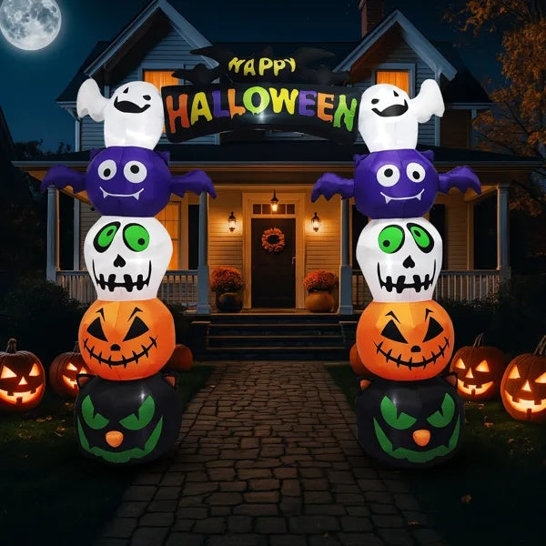 8.2 FT Cute Halloween Inflatables Pumpkin Archway Outdoor Decoration, Giant Blow Up Yard Arch Decorations With Built-in LED Lights For Holiday Party Front Yard Lawn Garden Decor