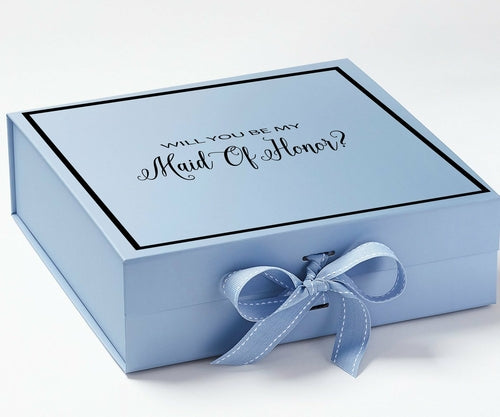 Will You Be My maid of honor? Proposal Box Light Blue - Border
