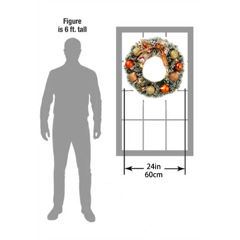 Wreath size chart with a silhouette of a person and measurements.