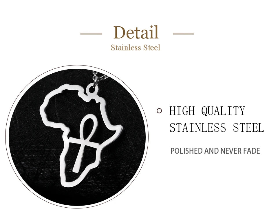 Unift Egyptian Cross Necklaces for Women Africa Key of Life Ankh Pendant Spiritual Amulet Fashion Stainless Steel Jewelry Gift