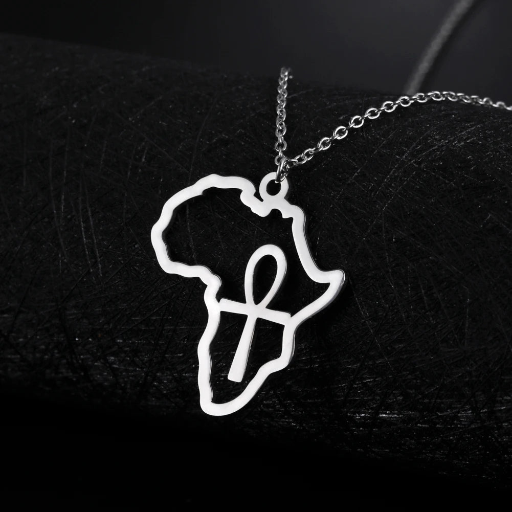 Unift Egyptian Cross Necklaces for Women Africa Key of Life Ankh Pendant Spiritual Amulet Fashion Stainless Steel Jewelry Gift