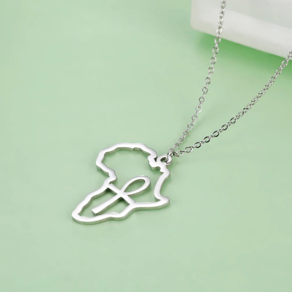 Unift Egyptian Cross Necklaces for Women Africa Key of Life Ankh Pendant Spiritual Amulet Fashion Stainless Steel Jewelry Gift
