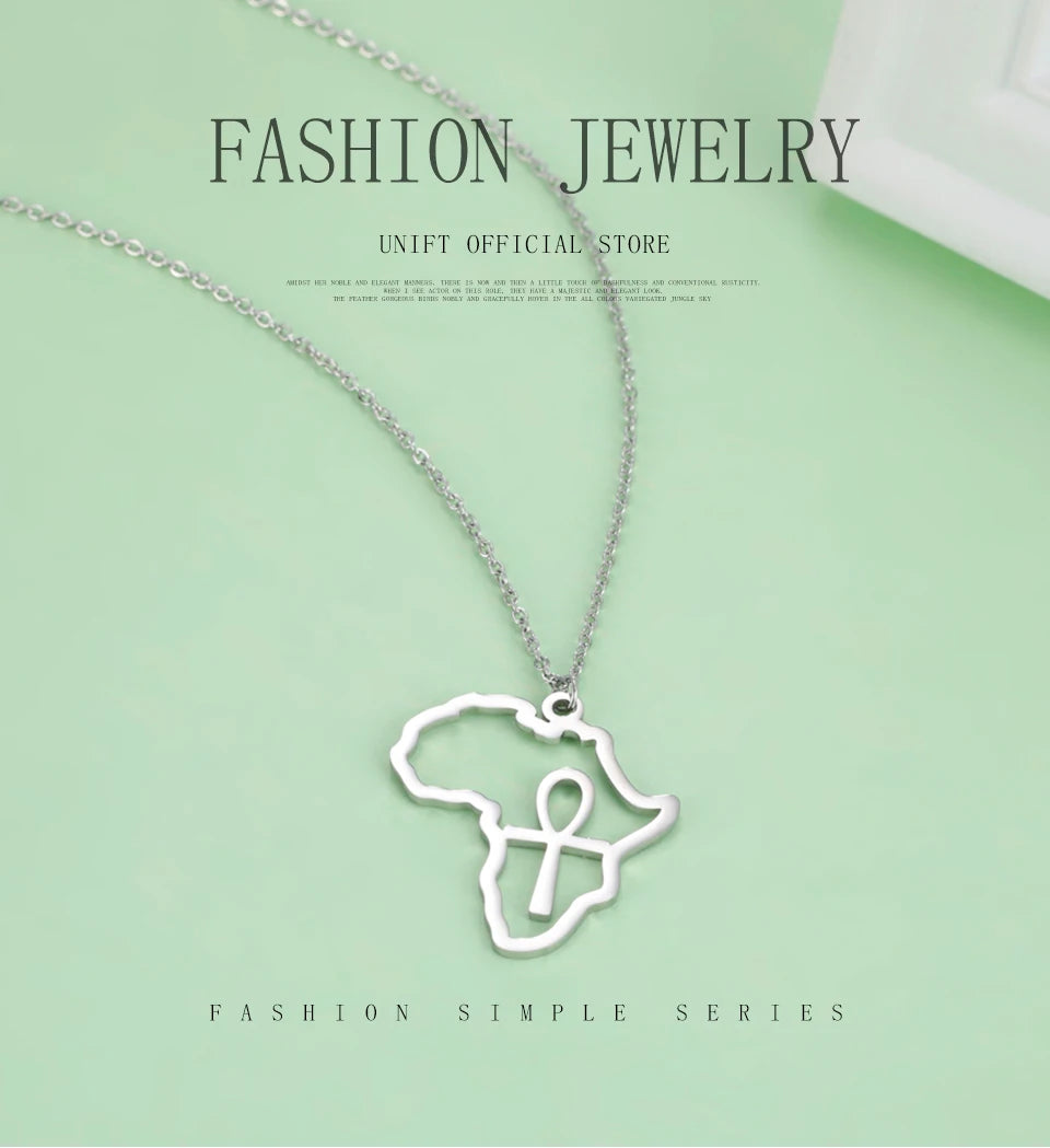 Unift Egyptian Cross Necklaces for Women Africa Key of Life Ankh Pendant Spiritual Amulet Fashion Stainless Steel Jewelry Gift