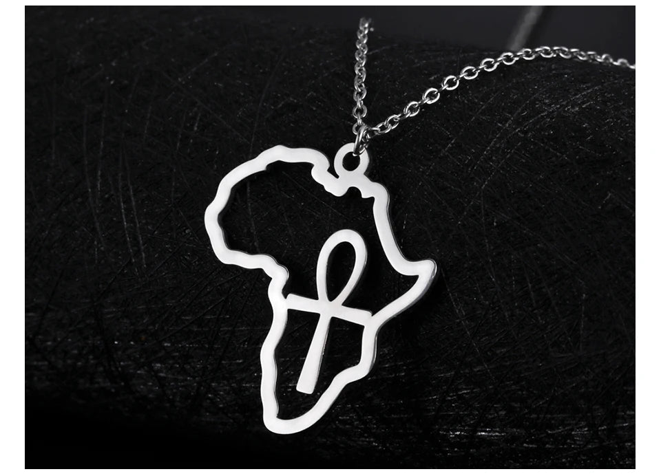 Unift Egyptian Cross Necklaces for Women Africa Key of Life Ankh Pendant Spiritual Amulet Fashion Stainless Steel Jewelry Gift