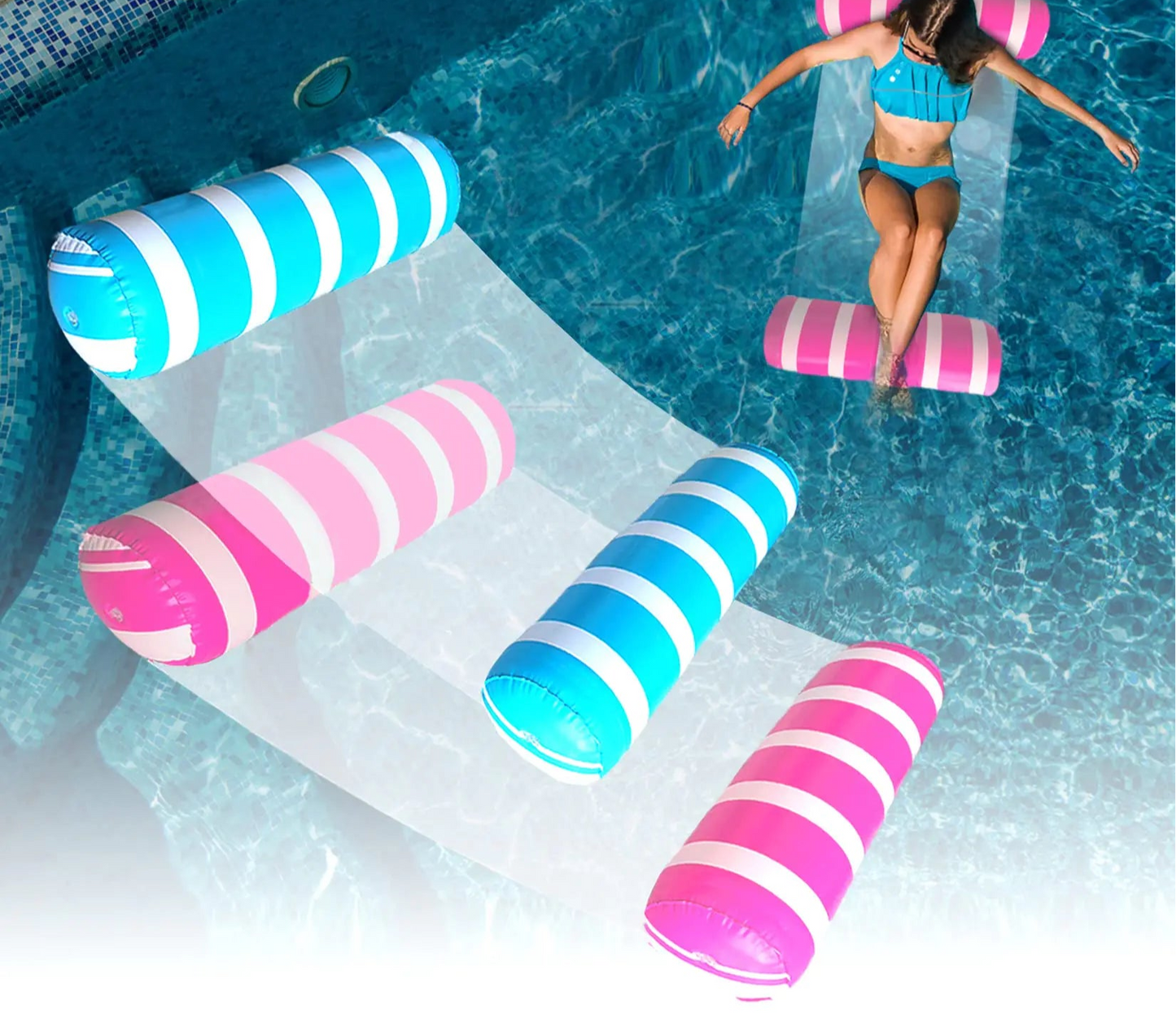 2 Pack Water Swimming Pool Float HammockPool Float LoungerWater Hammock Lounger Swimming Floating Bed HammockComfortable Inflatable Swimming Pools Lounger for Adults Vacation Fun and Rest
