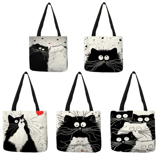 Linen Feline Tote Bag