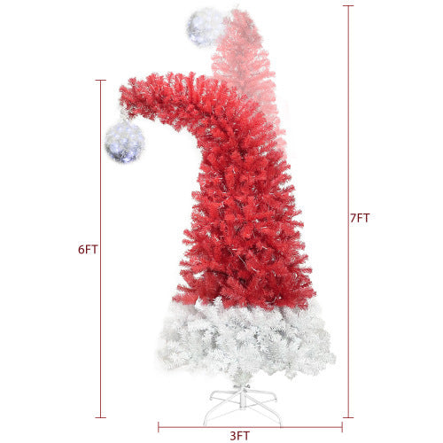 Red and white Christmas tree with measurements on a white background