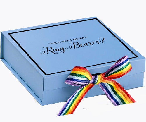 Will You Be My Ring Bearer? Proposal Box light blue - Border -
