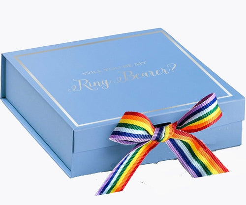 Will You Be My Ring Bearer? Proposal Box light blue - Border -