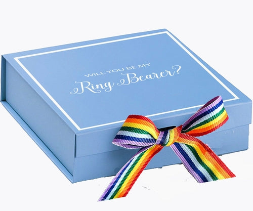 Will You Be My Ring Bearer? Proposal Box light blue - Border -