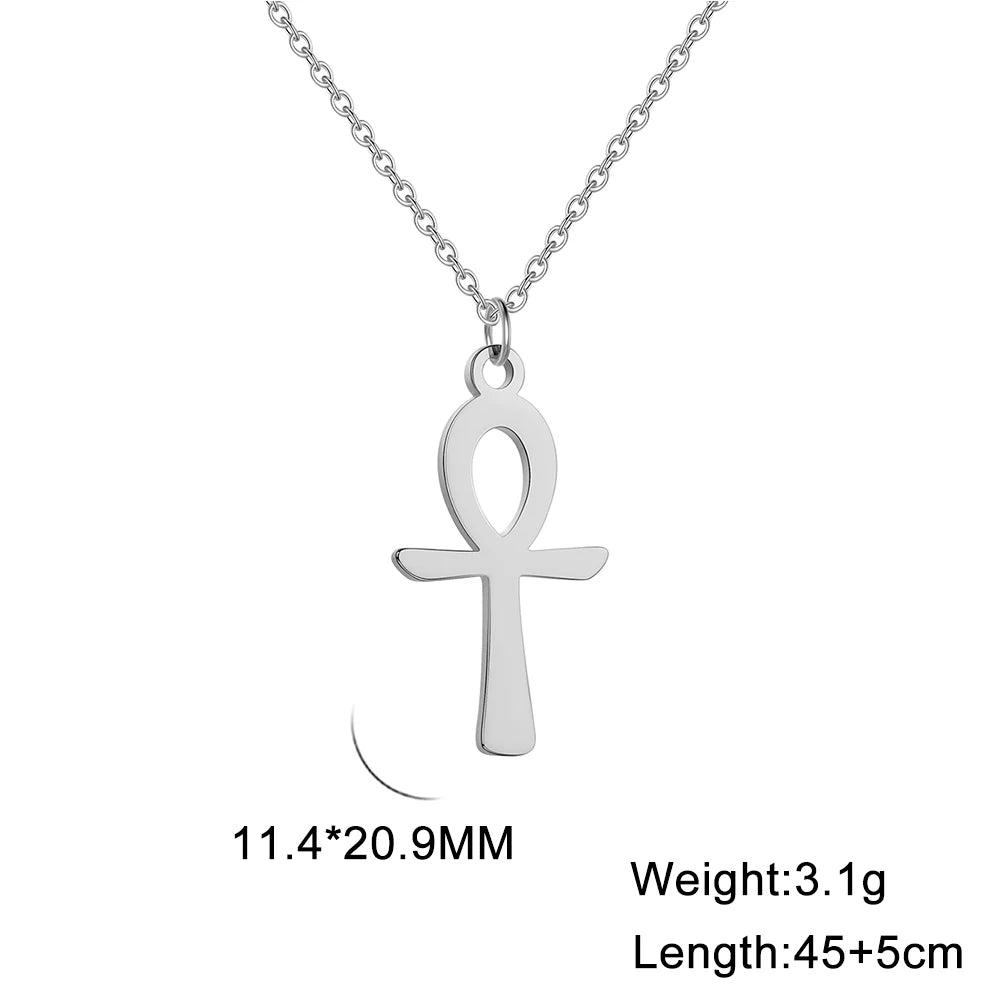 Unift Egyptian Cross Necklaces for Women Africa Key of Life Ankh Pendant Spiritual Amulet Fashion Stainless Steel Jewelry Gift