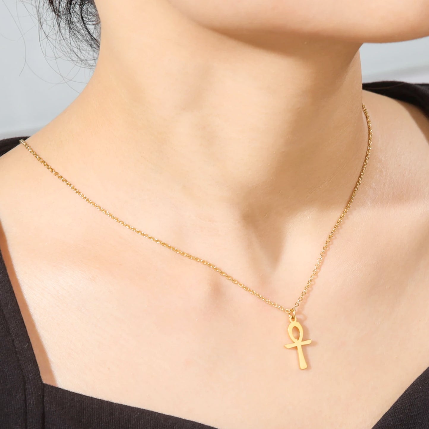 Unift Egyptian Cross Necklaces for Women Africa Key of Life Ankh Pendant Spiritual Amulet Fashion Stainless Steel Jewelry Gift