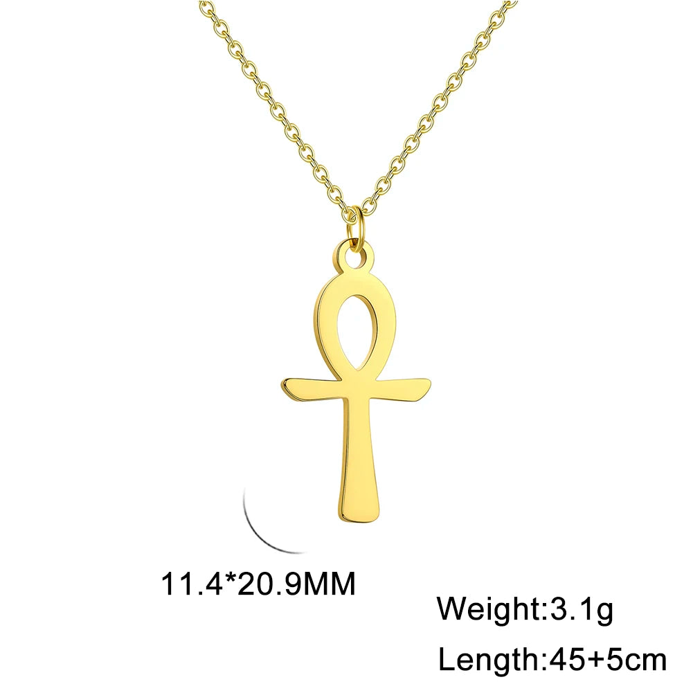 Unift Egyptian Cross Necklaces for Women Africa Key of Life Ankh Pendant Spiritual Amulet Fashion Stainless Steel Jewelry Gift