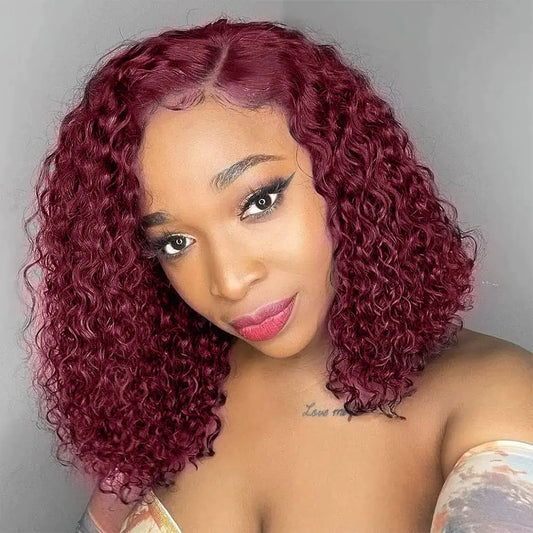 Legendhair 99J Burgundy Lace Front Wigs Human Hair Burgundy Bob Wig Human Hair Wine Red Bob Wig for Black Woman Human Hair 13x4 Lace Frontal Wigs Short Curly Bob Wig Pre Plucked 180% Density (12 Inch)