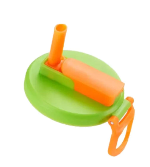 Green and orange lid with a straw on a white background