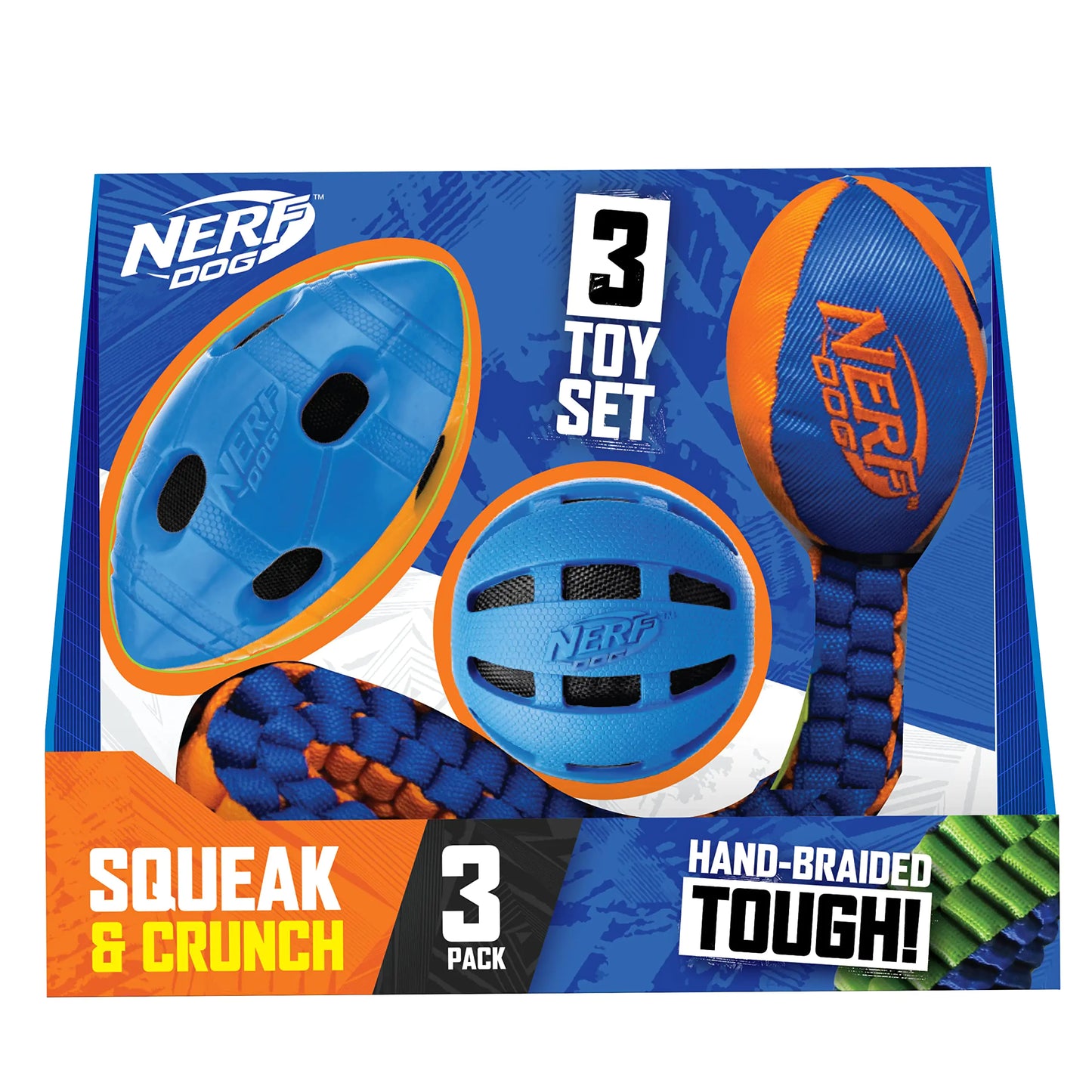 Nerf Dog Three Toy Gift Set: Crunch Ball Tug Football and Squeak Football Gift Set