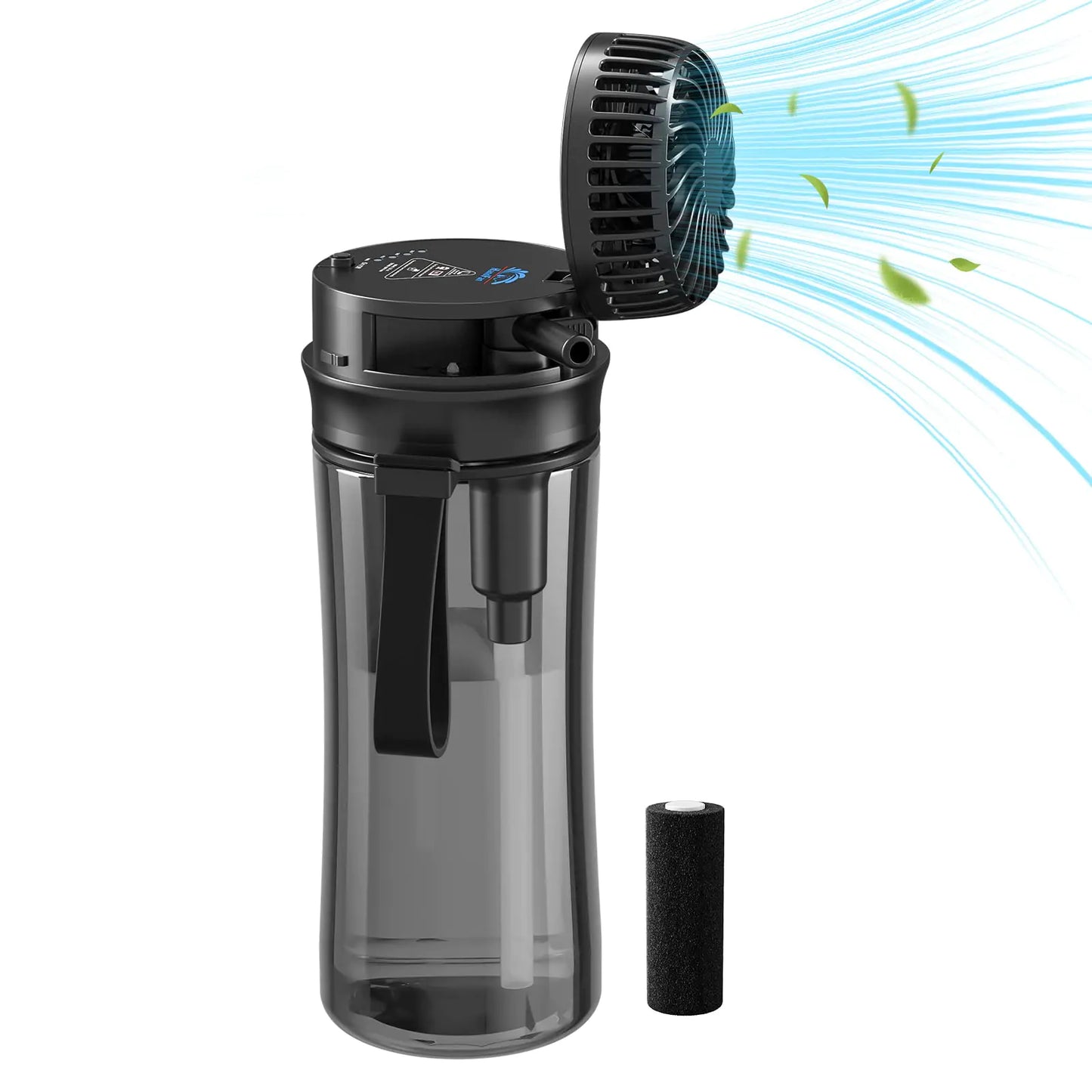 HandFan Water Bottle Fan 20oz BPA Free Water Bottle with Straw&Filter 2600mAh Rechargeable Bottle Cap Mini Handheld Fan (Black)