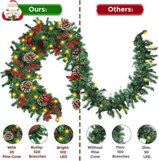 12FT Christmas Garland With Assorted Decor - Build Wreaths Or Lay Flat, Festive Must - Have