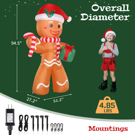 8ft Gingerbread Man Take Gift 5 LED Lights Patio Gingerbread Man Decoration 15W