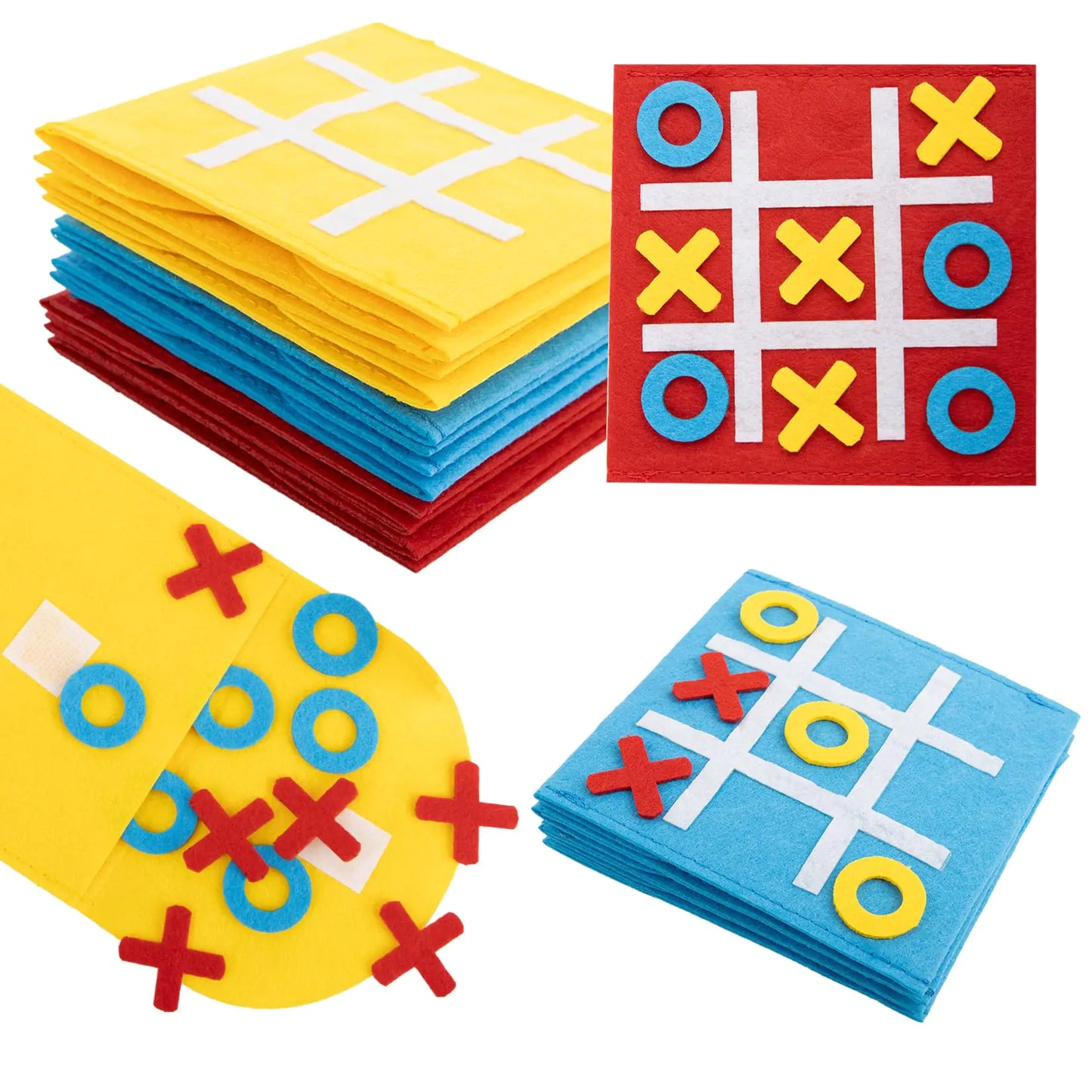 Tic Tac Toe Mini Board Games - 12PCS Mini Board Games 3 Colors Bulk Felt Board Game Strategic Board Games for Birthday Party Family Games Travel Outdoor Activities Classroom Games
