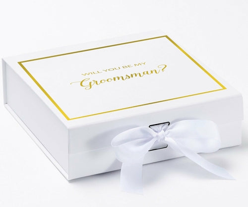 Will You Be My groomsman? Proposal Box White - Border