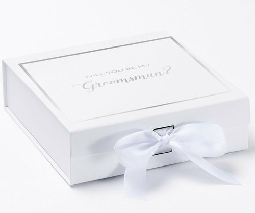 Will You Be My groomsman? Proposal Box White - Border