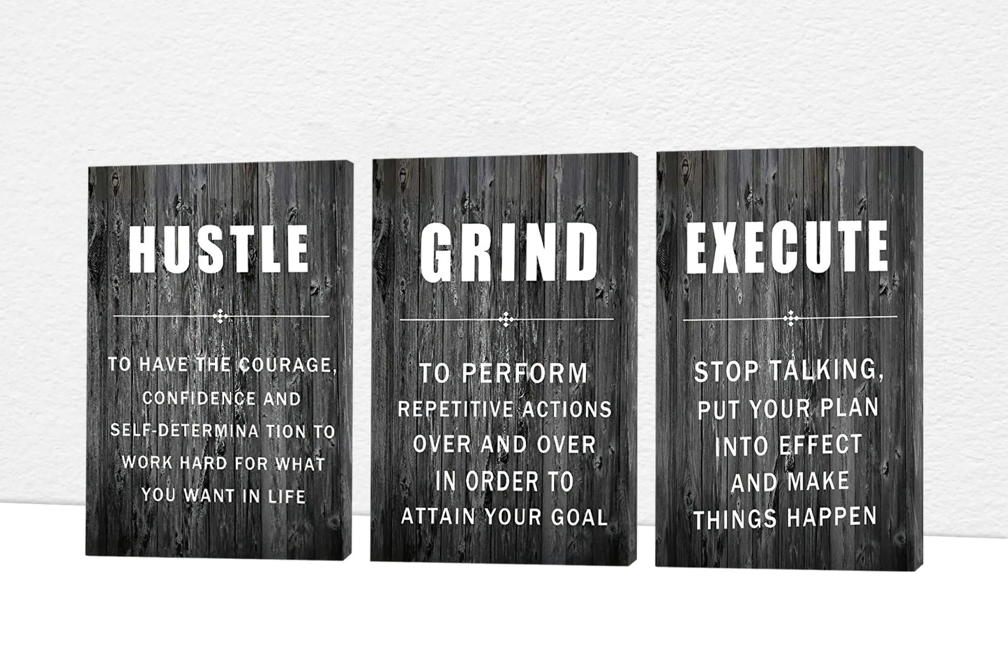 Office Wall Art - 3 Panel Motivational Wall Art Inspirational Quotes Canvas Art for Home Office Wall Decor Positive Quotes Wall Decor Entrepreneur Grind Hustle Execution Poster Frame (12βx18βx3Pcs)