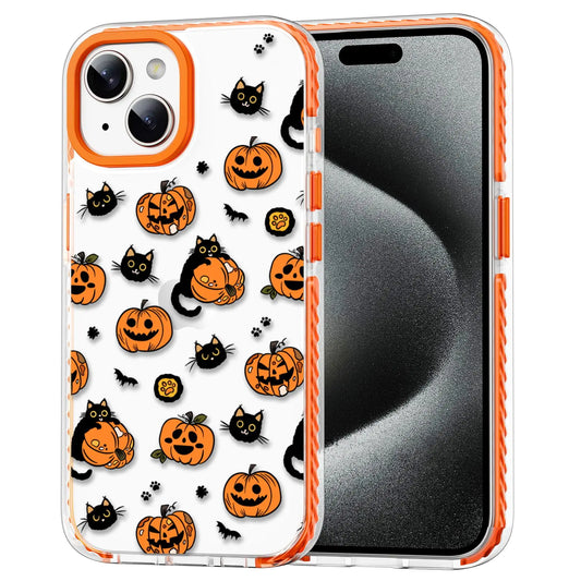 Kimini for iPhone 15 Case Cute Pattern Design [10ft Drop Protection][Never Fade Print] Clear Double Shockproof Protective TPU/TPE Bumper Phone Case for Women Girl Men 6.1”-Halloween Pumpkin