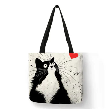 Linen Feline Tote Bag