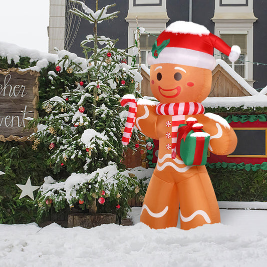 8ft Gingerbread Man Take Gift 5 LED Lights Patio Gingerbread Man Decoration 15W