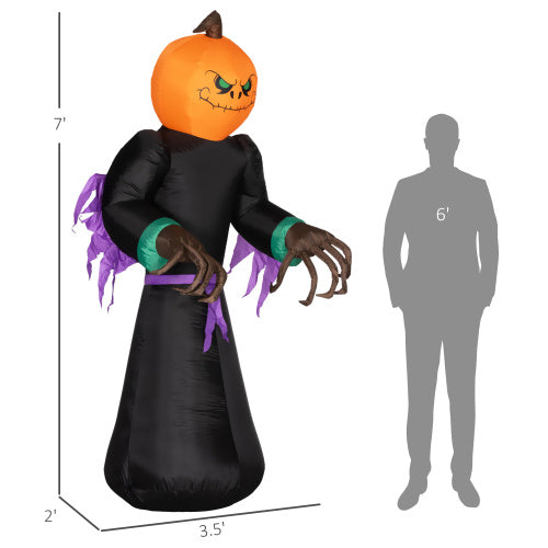 HOMCOM 7 Halloween Inflatable Outdoor Decoration Reaper Ghost Pumpkin, Blow Up LED Yard Decor For Garden, Lawn, Party, Holiday, Waterproo