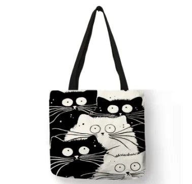 Linen Feline Tote Bag