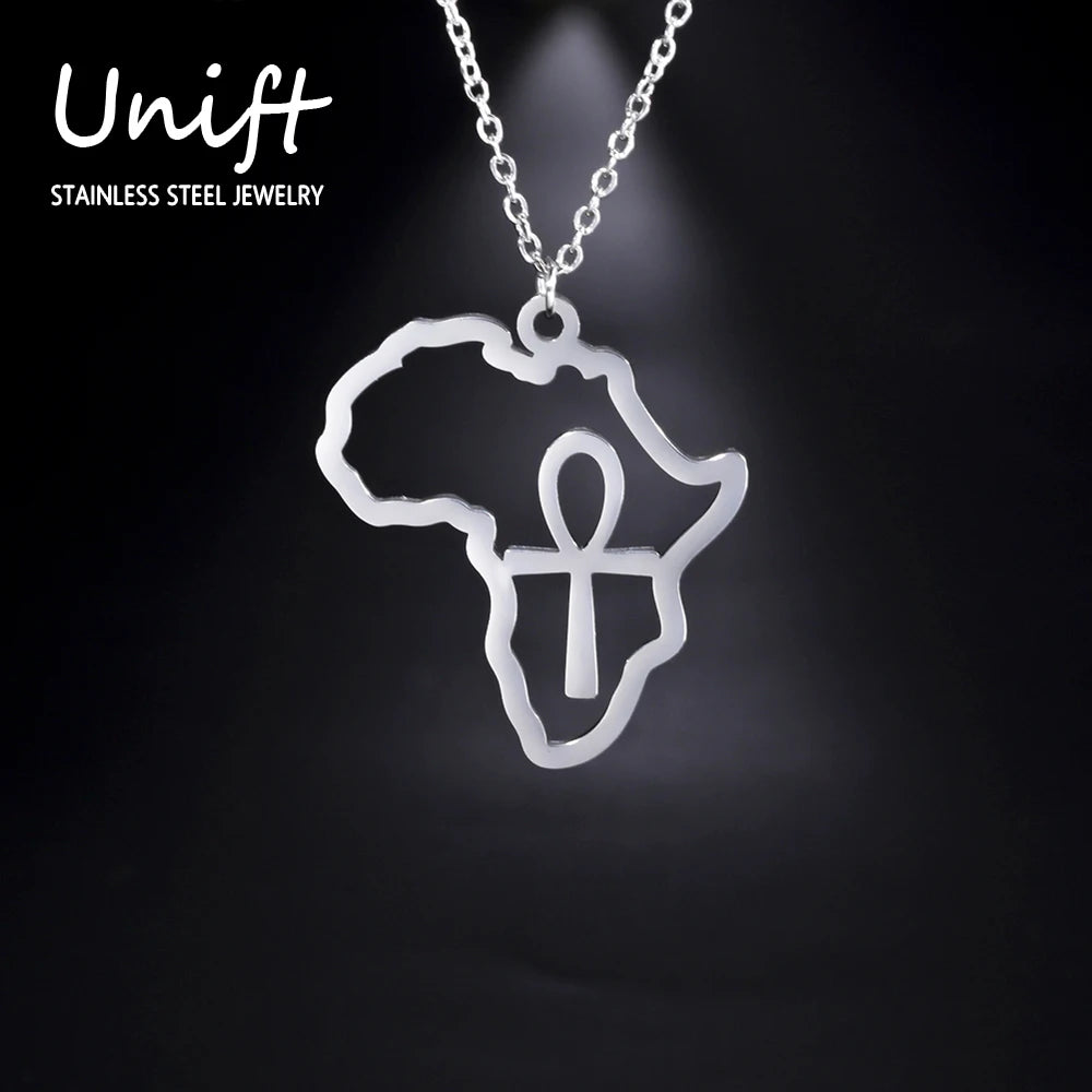 Unift Egyptian Cross Necklaces for Women Africa Key of Life Ankh Pendant Spiritual Amulet Fashion Stainless Steel Jewelry Gift