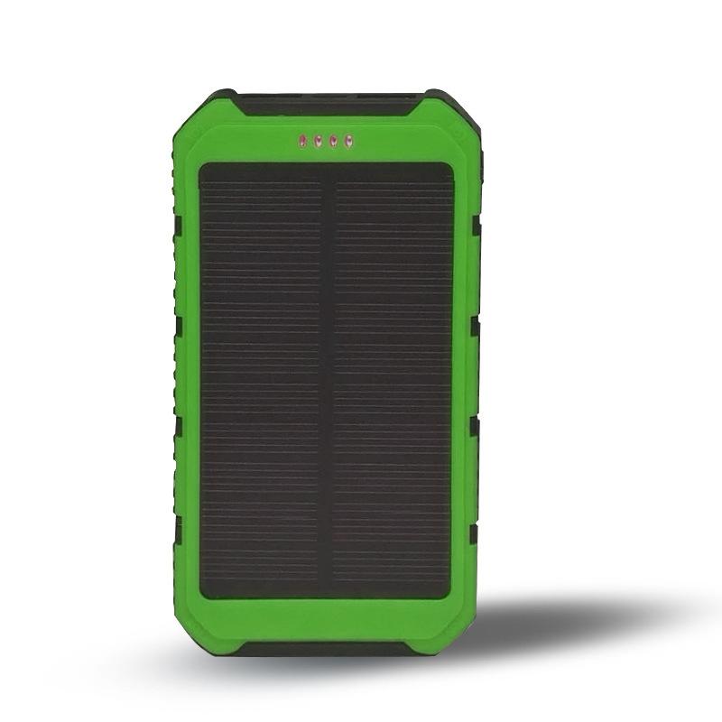 Green and black solar power bank on a white background