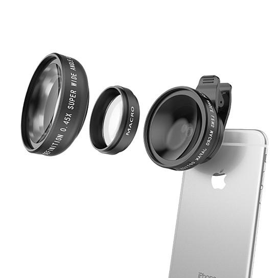 Set of smartphone camera lenses with a white background