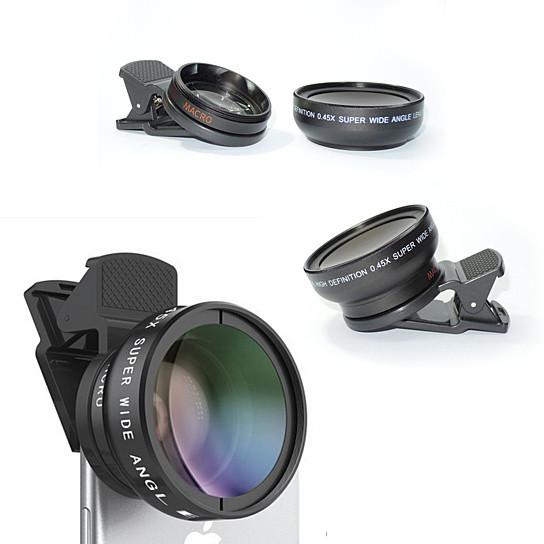 Set of smartphone camera lenses with close-up on a white background