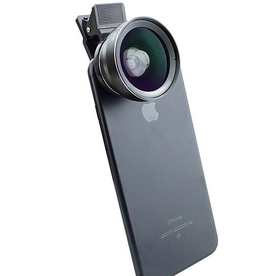 Phone case with a lens attachment on a white background