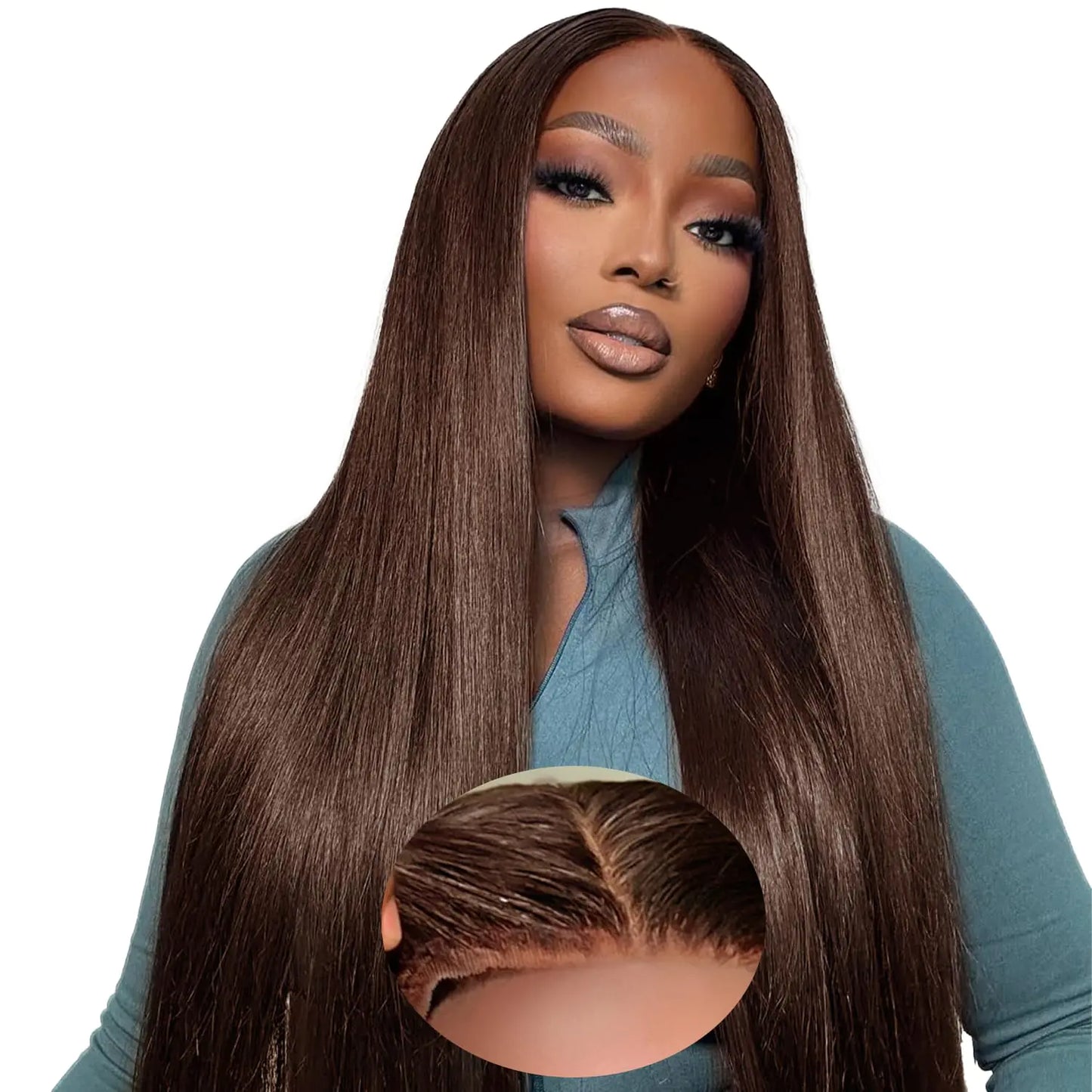 KEUET Brown Wear And Go Glueless Wigs Human Hair Pre Cut 28 inch 7X5 Chocolate Brown Glueless Wig Human Hair Pre Plucked Bleached Knots #4 Dark Brown Lace Closure Wigs 180 Density for Women