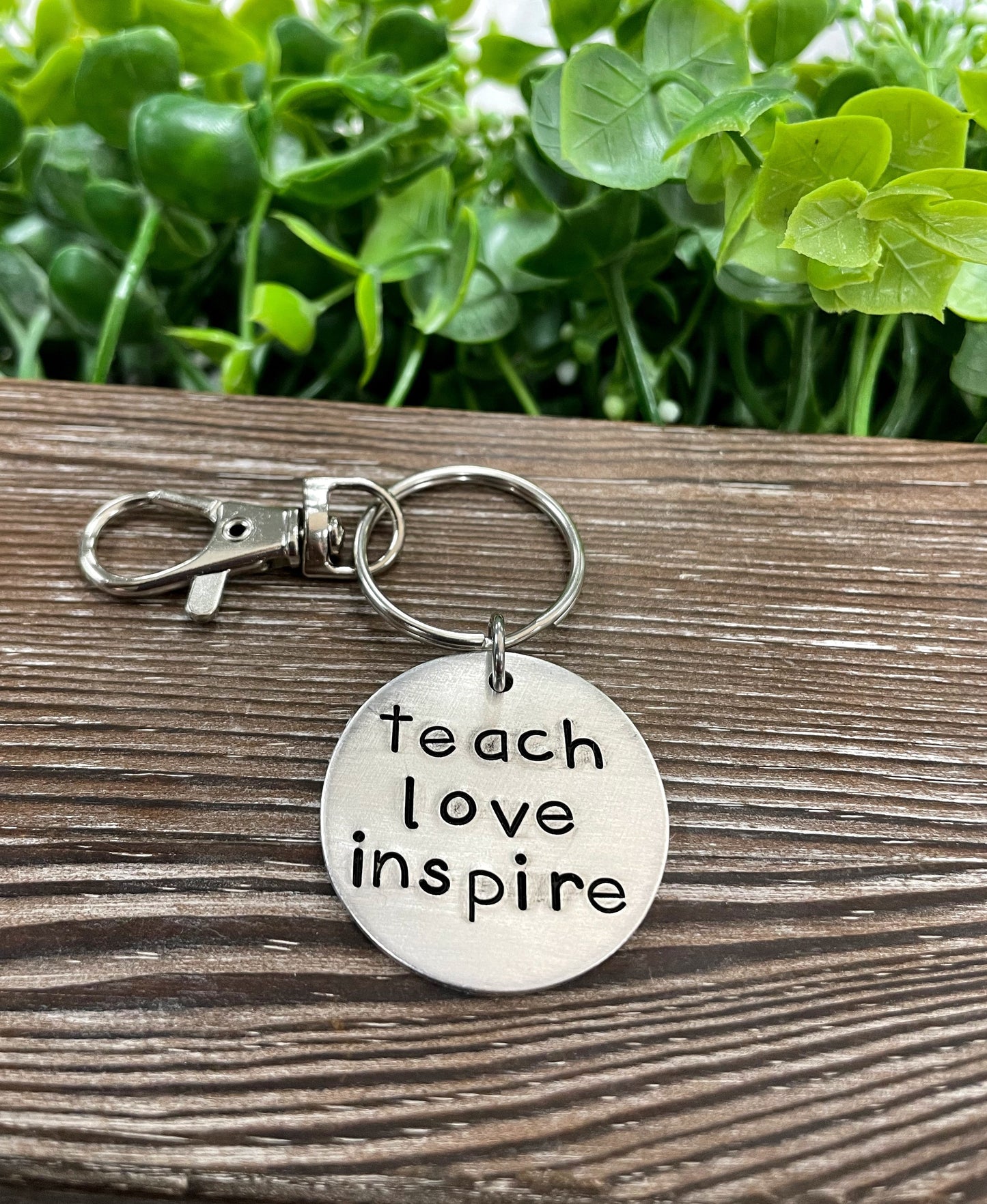 Teach Love Inspire Hand Stamped Key Chain