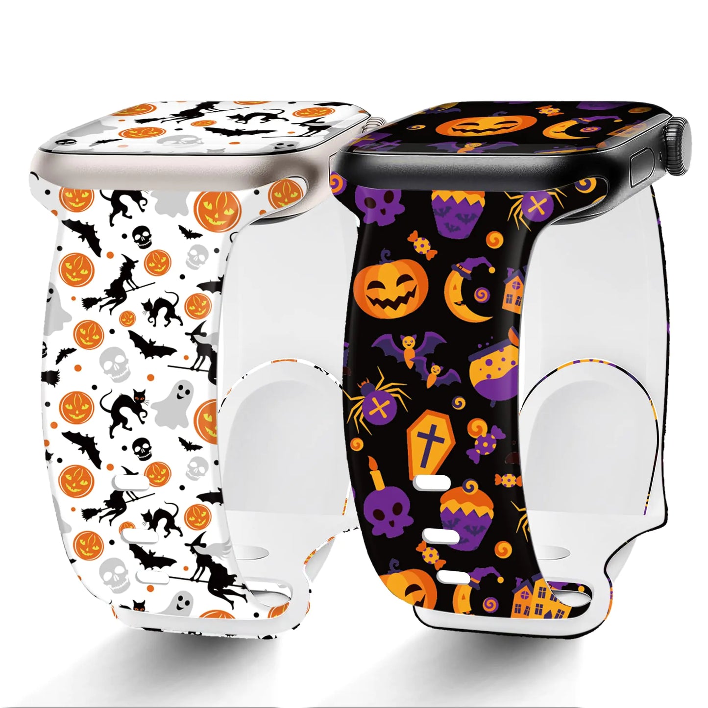 G-ficu 2 Pack Christmas Halloween Bands Compatible with Apple Watch Band 45 44mm 49mm 42mm iWatch SE Series 9 8 7 6 5 4 3 2 1 Ultra 2 /1 Band for Women Men Soft Silicone Holiday Pumpkin Ghost Sport